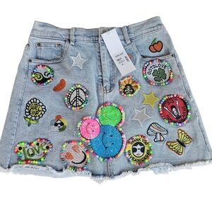 Vibrant Embellished Denim Skirt